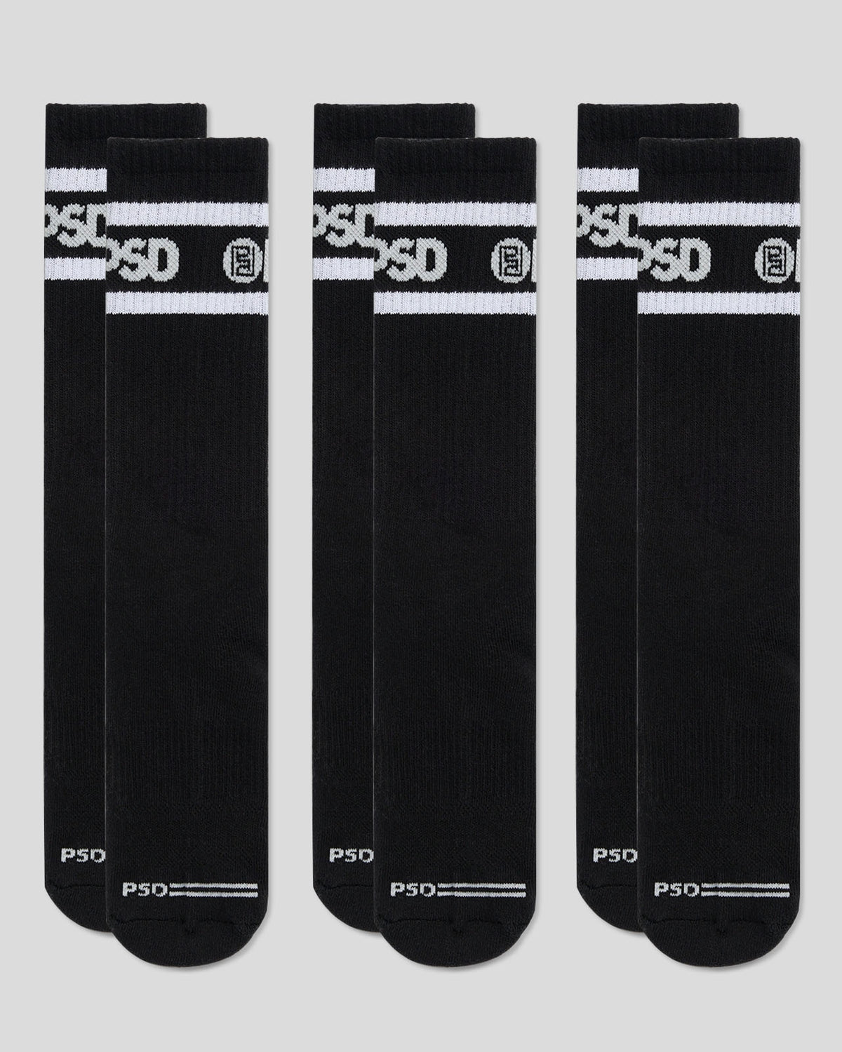 PSD Latest | 3 Pack - Logo Stripe Crew - Black - Crew Sock