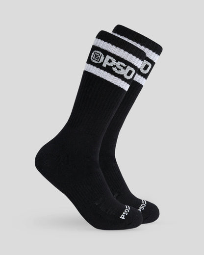 PSD Latest | 3 Pack - Logo Stripe Crew - Black - Crew Sock