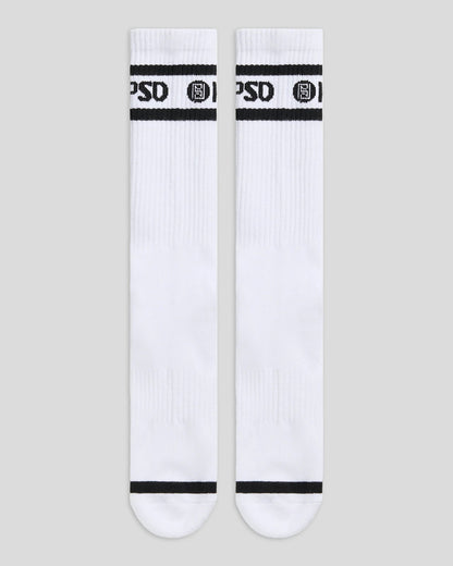 PSD Premium | 3 Pack - Logo Stripe Crew - White - Crew Sock