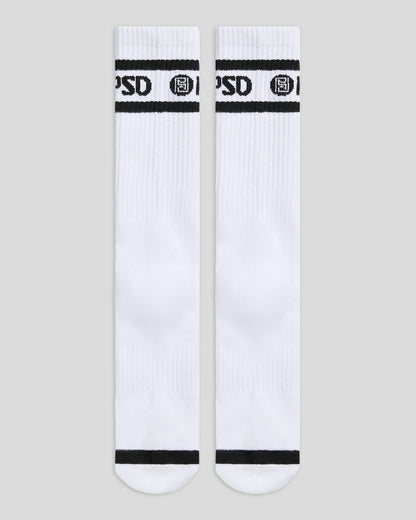 PSD Premium | 3 Pack - Logo Stripe Crew - White - Crew Sock