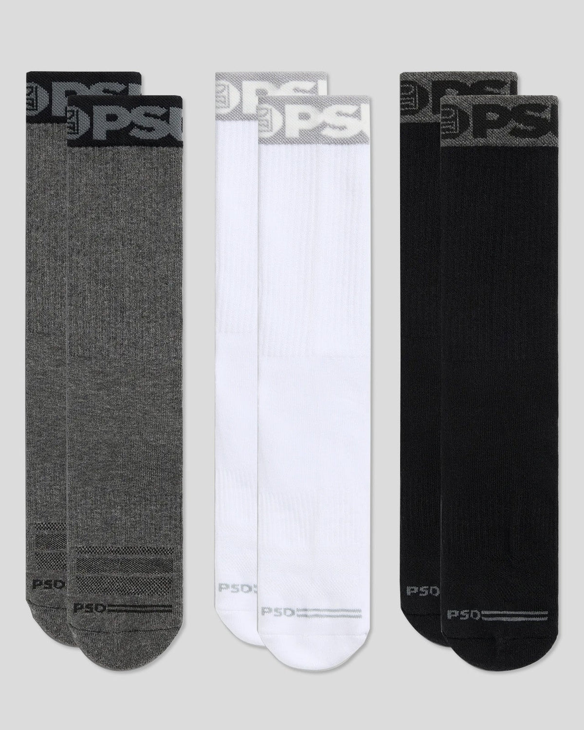 PSD Featured | 3 Pack - Band Crew - Grey/White/Black - Crew Sock