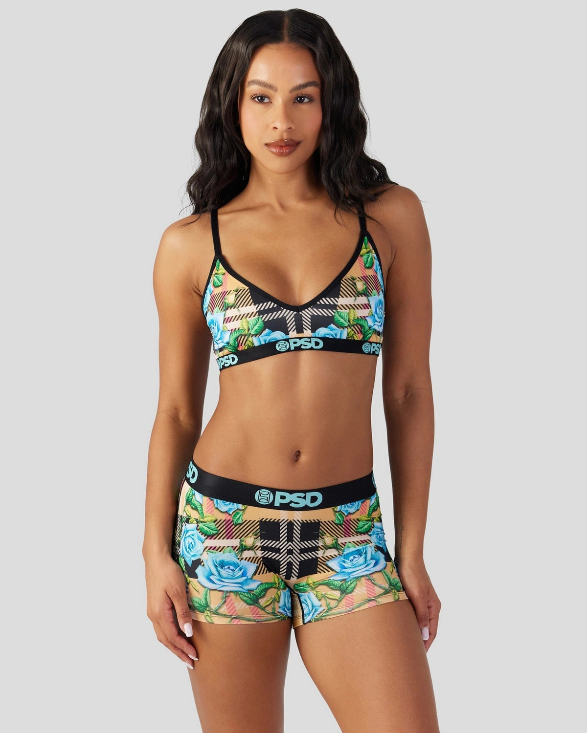 PSD Premium | Tartan Floral - V-Neck Bralette